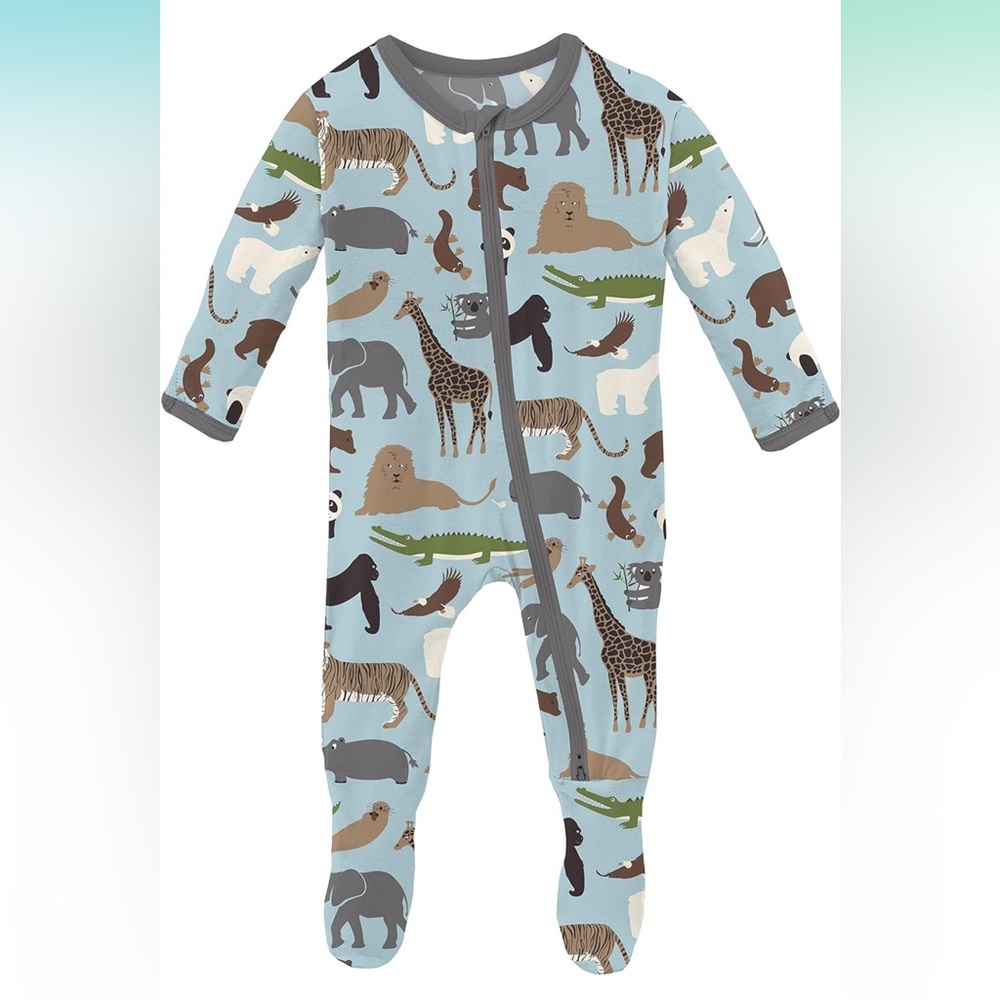 KicKee Pants Animal Print Zip Up Footie Pajama • 3-6 months